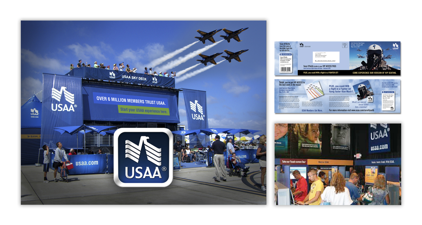 When USAA wanted to target their existing and potential customers, We helped them create a unique asset that would build a strong brand presence at military events and educate customers through fun, interactive experiences. We also designed the promotional traffic-driving direct mail piece with a perforated, VIP game piece to be scanned at the event. This direct mail is personalized to the recipient with a unique game code.