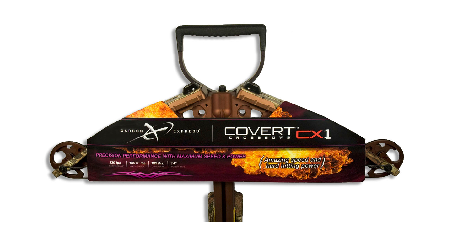 We designed and engineered this unique product wrap with graphics designed to differentiate the Carbon Express brand from other crossbow manufacturers. This wrap is designed to be easily removed for product trial and demonstration.